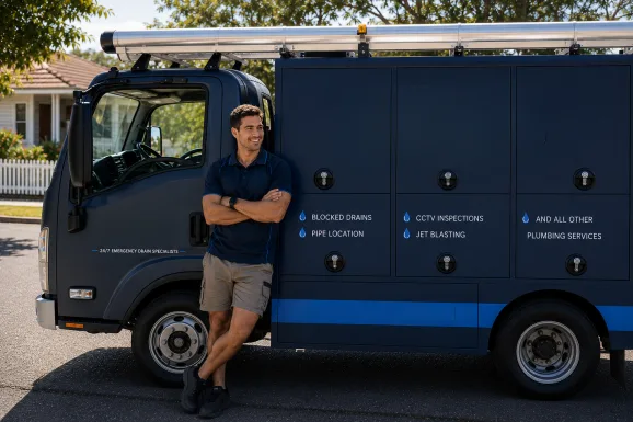Our plumber with the service van on a Woollahra job