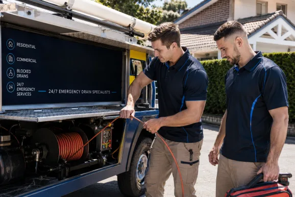 Plumbers clearing a blocked drain in Woollahra
