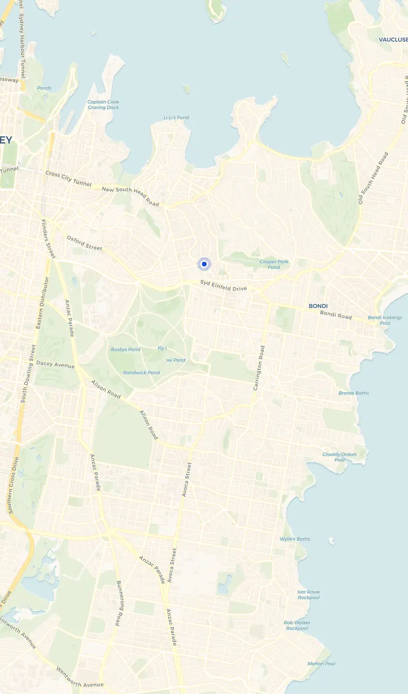 Map of the Woollahra service area and the surrounding suburbs we cover.