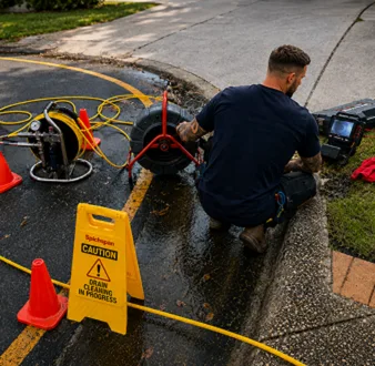Burst drain pipe being repaired in Woollahra